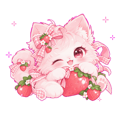 Maskot kucing putih dengan pita pink
